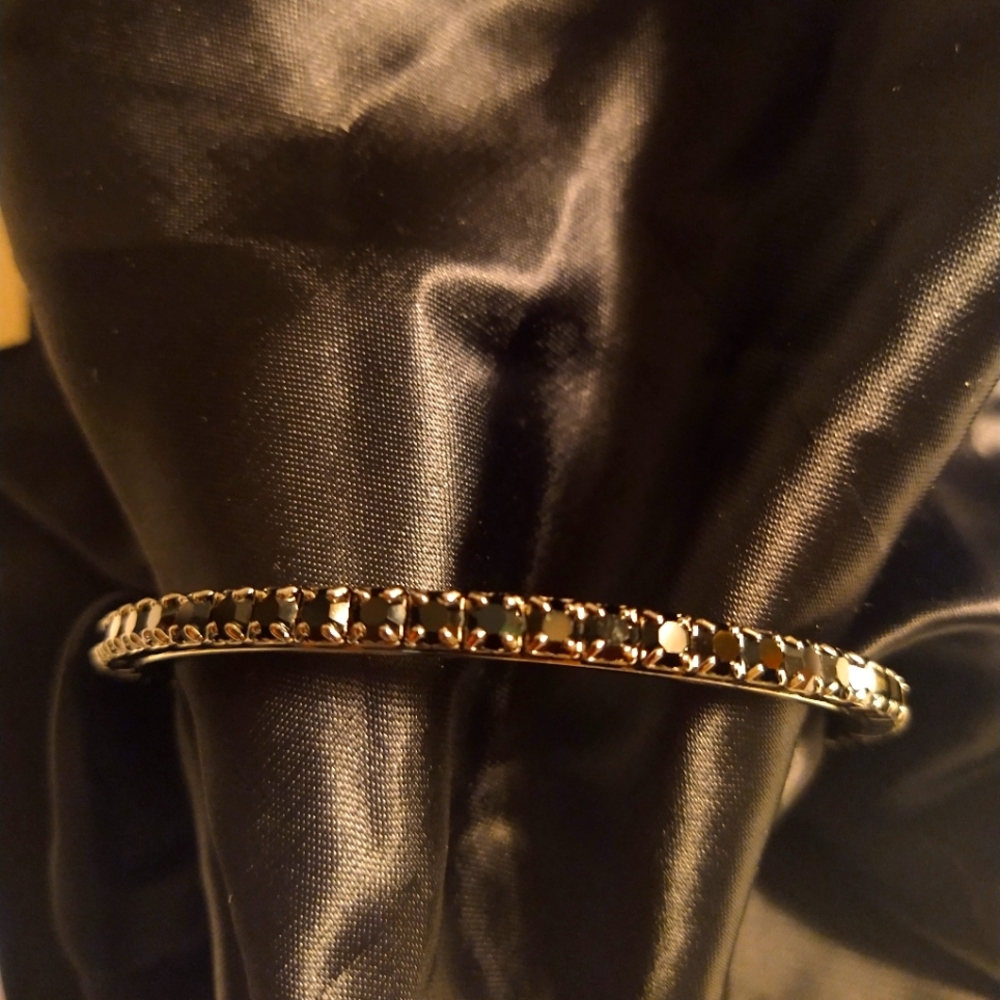 RARE GIVENCHY PAVE ONYX ETERNITY BANGLE WITH  HEMATITE TONE SETTING